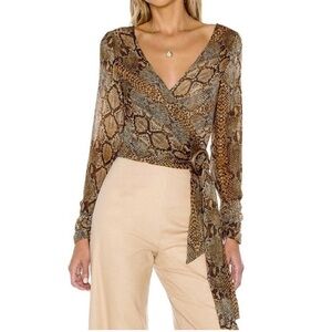 L’Academie Snakeskin Sheer Wrap Top